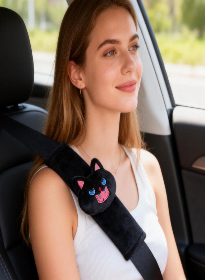 Zigihos 2 PCS Seat Belt Cover Pad, Cute Kawaii Animal Cat Seatbelt Covers for Kids, Soft Seatbelt Cushion, Car Seat Strap Pads (Black) - Image 5