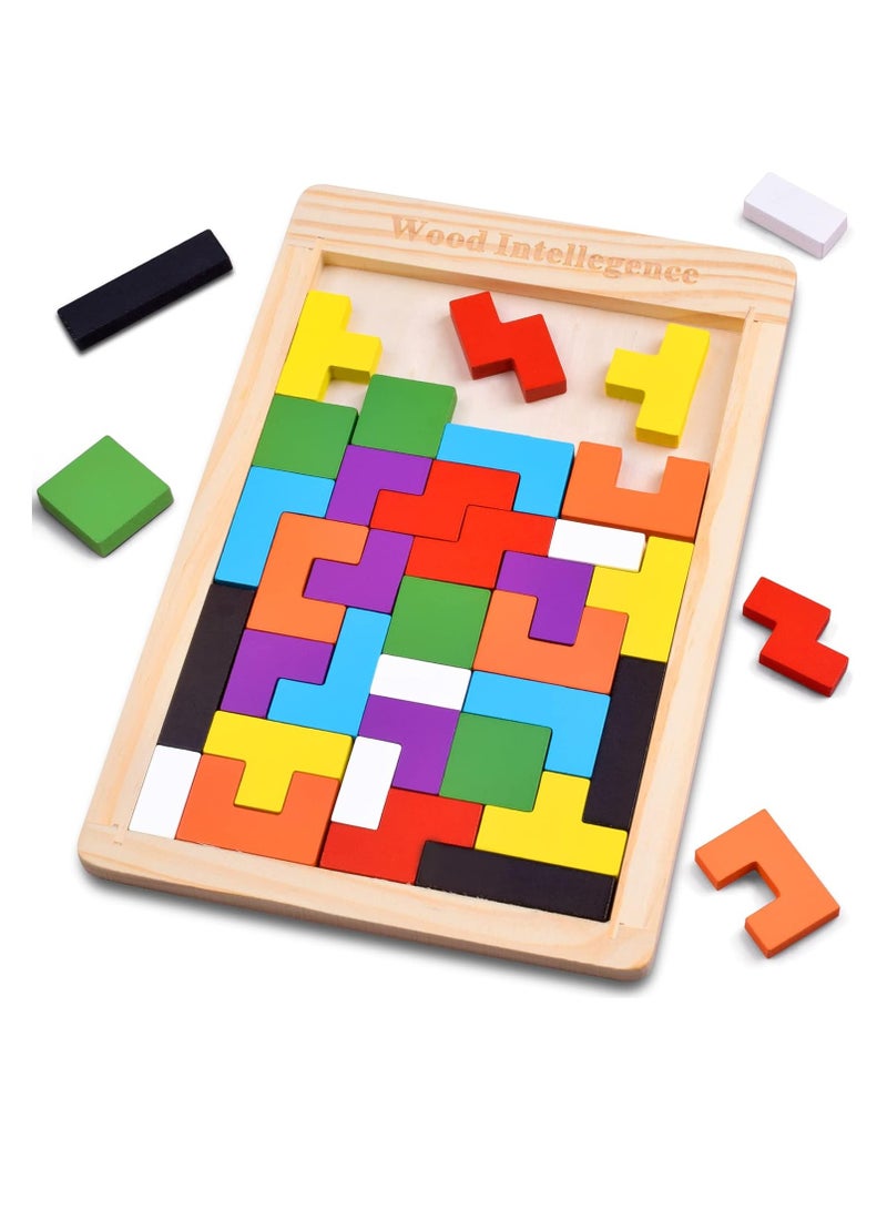 Kids Wooden Jigsaw Puzzles for Ages 4-10 Thick Colorful 3D Russian Building Blocks and Brain Teaser Tangram Puzzles STEM Intelligence Toys Early Childhood Educational Gifts for Boys Girls Ages 3+ - Image 1