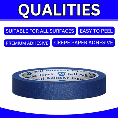 VCR Blue Masking Tape - 20 Meters in Length 12mm / 0.5" Width - 2 Rolls Per Pack - Easy Tear Tape, Best for Carpenter, Labelling, Painting and leaves no residue after a peel. - Image 5