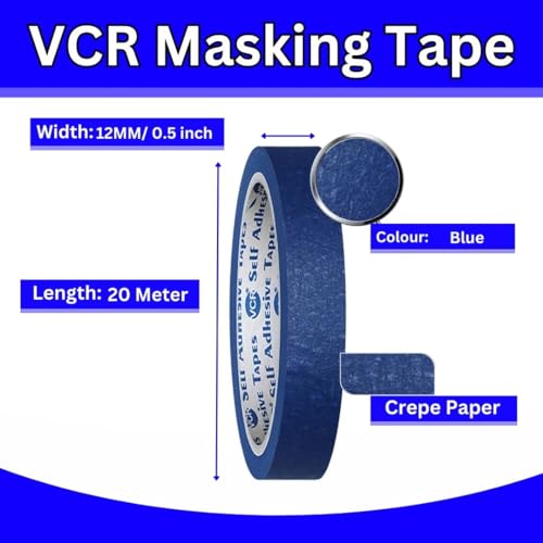VCR Blue Masking Tape - 20 Meters in Length 12mm / 0.5" Width - 2 Rolls Per Pack - Easy Tear Tape, Best for Carpenter, Labelling, Painting and leaves no residue after a peel. - Image 4