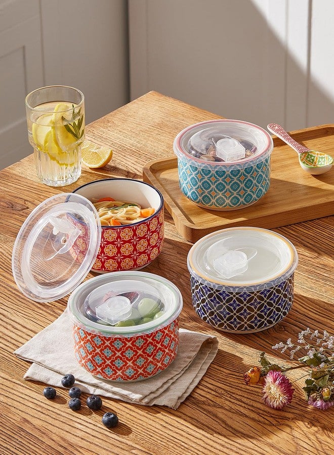 Metahom Ceramic Bowl Set with Lids, Serving Bowls with lids, 5 Inch Prep Bowls for Kitchen, Lunch, Picnic, Microwave & Dishwasher Safe, 20 Oz Set of 4 - Image 4