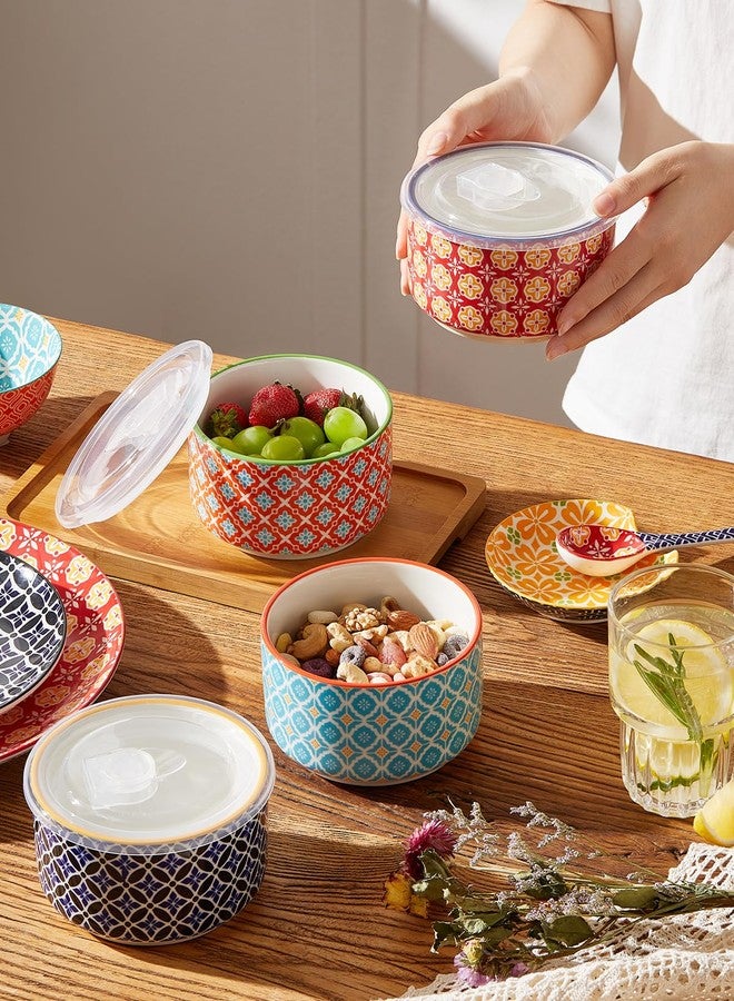 Metahom Ceramic Bowl Set with Lids, Serving Bowls with lids, 5 Inch Prep Bowls for Kitchen, Lunch, Picnic, Microwave & Dishwasher Safe, 20 Oz Set of 4 - Image 3