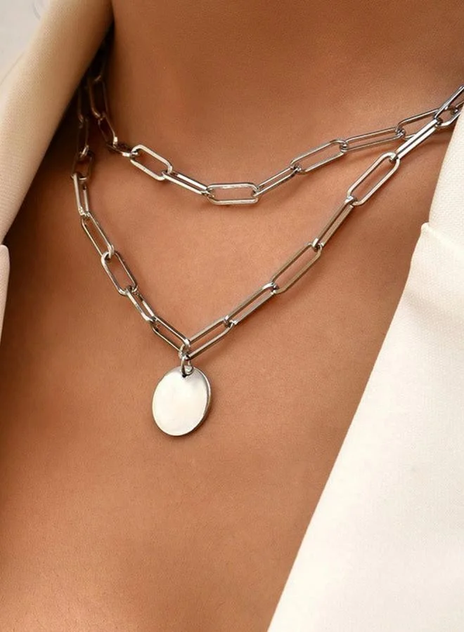 تايك تو قلادة سلسلة فضية بدلاية دائرية