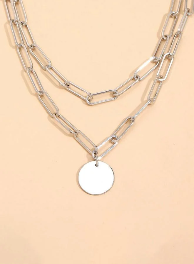 تايك تو قلادة سلسلة فضية بدلاية دائرية
