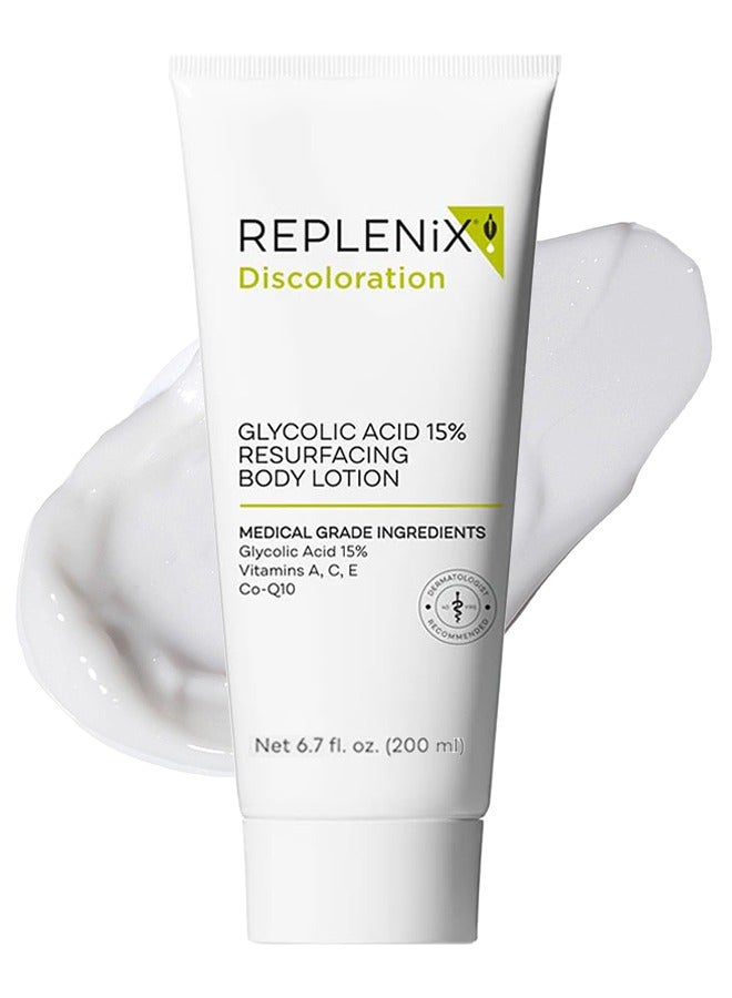 Replenix Discoloration Glycolic Acid 15% Resurfacing Body Lotion 200ml, Medical Grade Ingredients Acid Exfoliating Cream, Antioxidant Treatment Smooths Skin Texture, Suitable For Sensitive Skin - Image 1