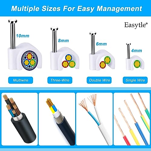 Easytle Cable Wire Clips 4mm 6mm 8mm 10mm (Pack of 200) Cable Management RG6 RG59 CAT5 CAT6 RJ45 Electrical Ethernet Dish TV Speaker Wire Cord Tie Holder Single Coaxial Nail Clamps - Image 2