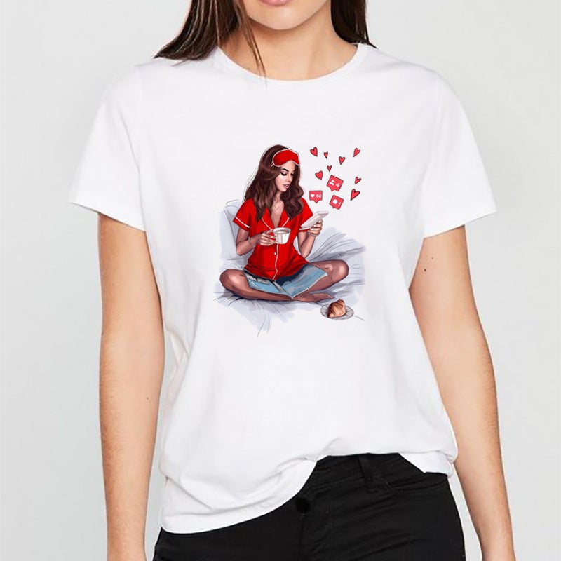 2021 Women's Short-sleeved T-shirt Fashion Printed Cross-border Base Shirt for Chubby Girls European Size Large Size Independent Station - Image 1