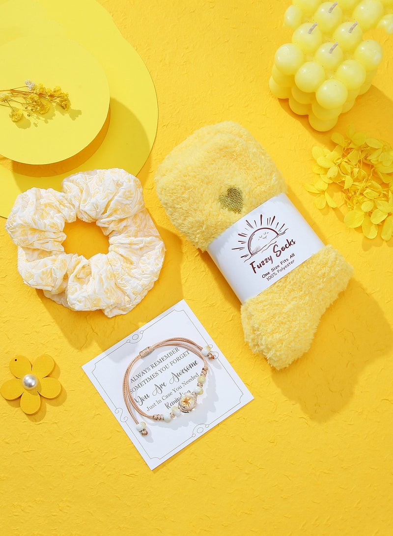 Premium Birthday Gift Box for Girls - Sunflower Bath Set, Socks & Jewelry Spa Essentials for Women & Teens - Ramadan, Wedding, Friendship Gifts (Yellow Theme)
