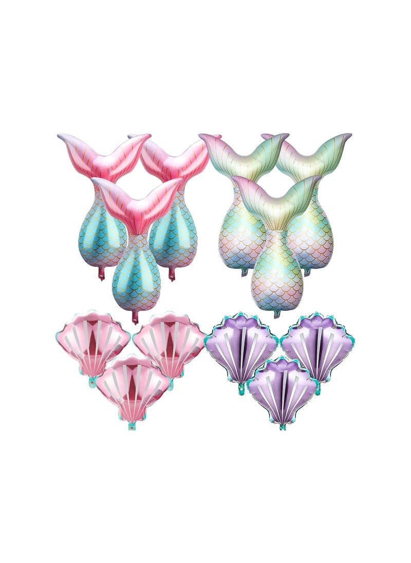 بارتي ويذ إيما 12 قطعة حورية البحر الذيل بالونات زينة حفلة عيد الميلاد قذائف البحر بالونات رقائق الهيليوم بالونات المحيط طقم إكليل ملون مشرق لعيد ميلاد الزفاف الصيف شاطئ حورية البحر موضوع الحفلات اللوازم - Image 1