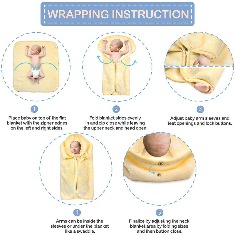 JOIE BEAN Swaddle Blanket for Baby Newborn Girl Boy, Wearable Fleece Infant Sleep Sack Blanket, Soft Fuzzy Warm Baby Crib Swaddle Wrap Blanket or 0-3 Months, 3-6 Months, Yellow - Image 3