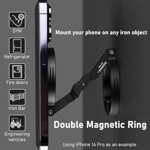 Zelnoox Double Magnetic Ring Phone Holder – Attach to Any Iron Surface | 1/4" Screw Hole | Compatible with iPhone 16/15/14/13/12 Pro Max Series & Magnetic Cases (MS-02R) - Image 4