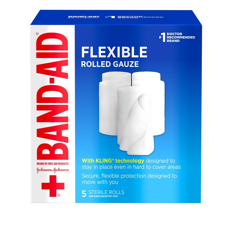 Band-Aid ضمادة باندايد من منتجات الإسعافات الأولية ضمادة شاش مرنة ملفوفة للعناية بالجروح الطفيفة حشوة ناعمة وامتصاص فوري 3 بوصات × 21 ياردة عبوة قيمة 5 قطع - Image 3