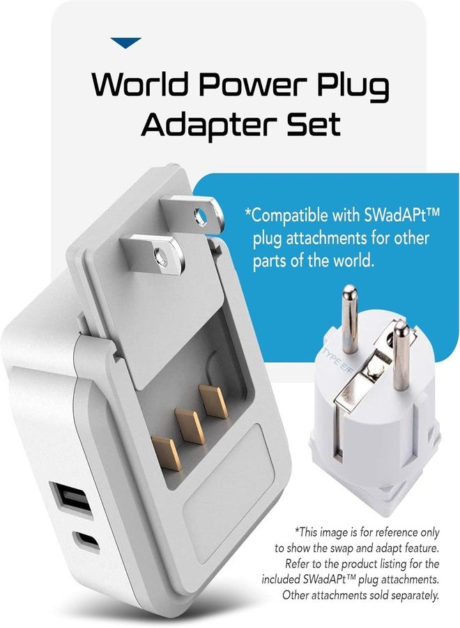 Ceptics World Power Plug Adapter Set, Dual USB & USB-C 3.1A, 20W with QC-PD, 2 USA Outlet Compact & Powerful, Use In Europe, Asia, Australia, Japan, Includes Type A, B, C, E/F, G, I SWadAPt Attachment - Image 3