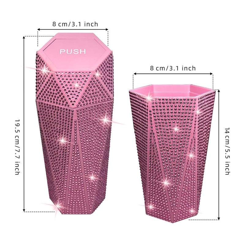 NBTEPEM Bling Car Trash Can with Lid, Bling Car Accessories Trash Bin, Leakproof Auto Garbage Can with 30 Trash Bags, Multipurpose Organizers and Storage for Home, Office (Pink Diamond) - Image 4