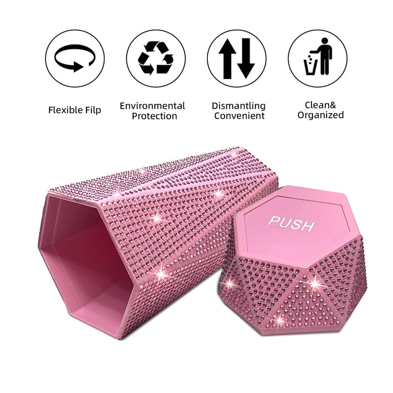NBTEPEM Bling Car Trash Can with Lid, Bling Car Accessories Trash Bin, Leakproof Auto Garbage Can with 30 Trash Bags, Multipurpose Organizers and Storage for Home, Office (Pink Diamond) - Image 3