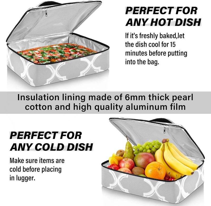 ElliTarr Casserole Carrier Insulated Casserole Dish Carrier Thermal Food Warmer Bag Lasagna Holder Lugger Tote Potluck Containers for Travel Picnic Party Silver Minimalist Quatrefoil - Image 5
