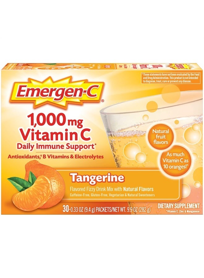 Emergen-C 1000mg Vitamin C Powder, with Antioxidants, B Vitamins and Electrolytes, Vitamin C Supplements for Immune Support, Caffeine Free Fizzy Drink Mix, Tangerine Flavor - 30 Count 