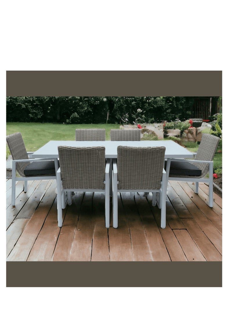 Wooden Twist Wooden Twist Calamus Aluminum Frame WPC 6-Seater Dining Set with Cushions Elegant Outdoor Patio Furniture for Garden ( Grey & White )  - Image 1