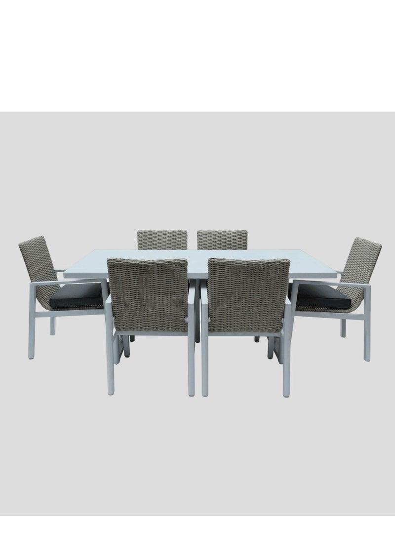 Wooden Twist Wooden Twist Calamus Aluminum Frame WPC 6-Seater Dining Set with Cushions Elegant Outdoor Patio Furniture for Garden ( Grey & White )  - Image 2