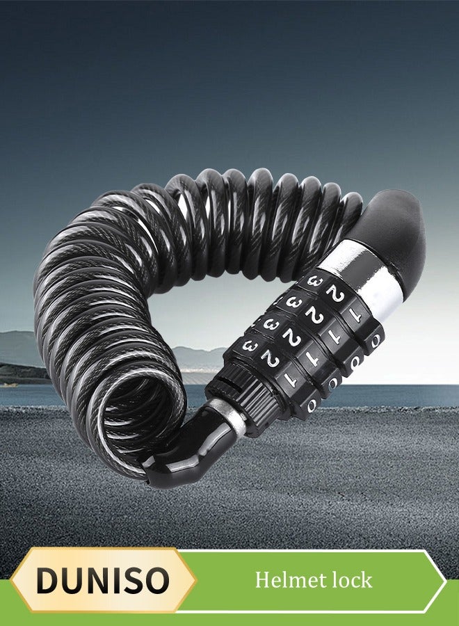 DUNISO قفل خوذة، قفل خوذة بكابل قابل للسحب للدراجات النارية، قفل سلسلة مضاد للسرقة بترتيب 4، مقاوم للماء والصدأ، مناسب للدراجات السكوتر، الأبواب، البوابات، الخوذ، 150 سم، أسود - Image 1