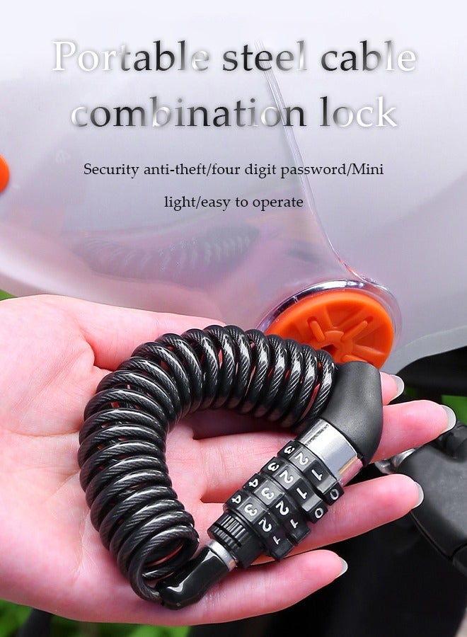 DUNISO قفل خوذة، قفل خوذة بكابل قابل للسحب للدراجات النارية، قفل سلسلة مضاد للسرقة بترتيب 4، مقاوم للماء والصدأ، مناسب للدراجات السكوتر، الأبواب، البوابات، الخوذ، 150 سم، أسود - Image 3