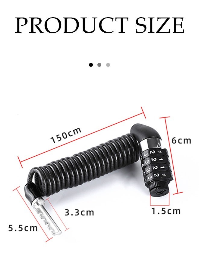 DUNISO قفل خوذة، قفل خوذة بكابل قابل للسحب للدراجات النارية، قفل سلسلة مضاد للسرقة بترتيب 4، مقاوم للماء والصدأ، مناسب للدراجات السكوتر، الأبواب، البوابات، الخوذ، 150 سم، أسود - Image 2