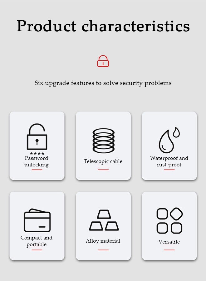 DUNISO قفل خوذة، قفل خوذة بكابل قابل للسحب للدراجات النارية، قفل سلسلة مضاد للسرقة بترتيب 4، مقاوم للماء والصدأ، مناسب للدراجات السكوتر، الأبواب، البوابات، الخوذ، 150 سم، أسود - Image 4