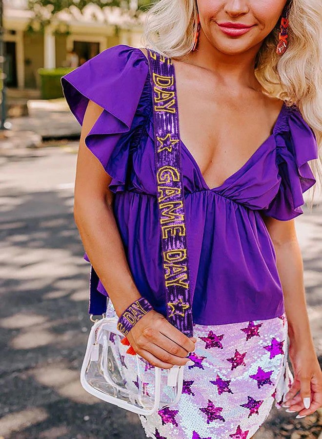 boderier Game Day Purse Straps Replacement Crossbody Bag Strap Beded Sequins Strap for Clear Bag Adjustable Wide Shoulder Strap Football Accessories (Purple Yellow) - Image 3