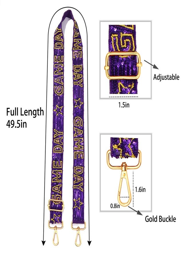 boderier Game Day Purse Straps Replacement Crossbody Bag Strap Beded Sequins Strap for Clear Bag Adjustable Wide Shoulder Strap Football Accessories (Purple Yellow) - Image 5