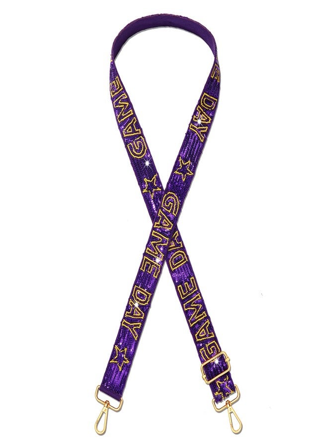 boderier Game Day Purse Straps Replacement Crossbody Bag Strap Beded Sequins Strap for Clear Bag Adjustable Wide Shoulder Strap Football Accessories (Purple Yellow) - Image 1