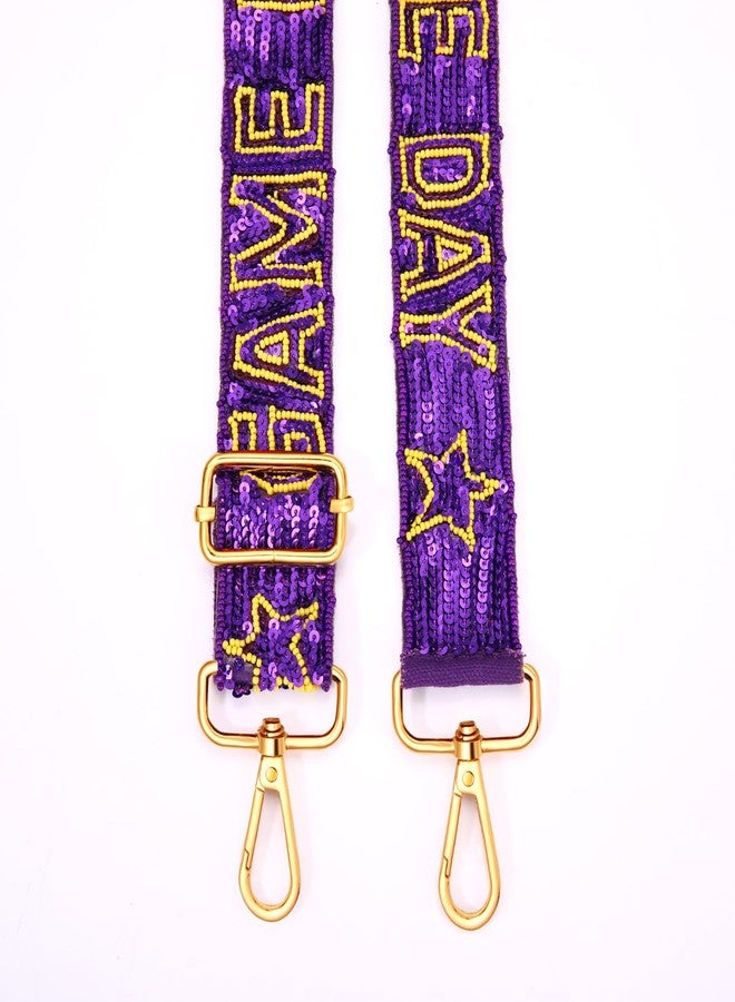 boderier Game Day Purse Straps Replacement Crossbody Bag Strap Beded Sequins Strap for Clear Bag Adjustable Wide Shoulder Strap Football Accessories (Purple Yellow) - Image 4