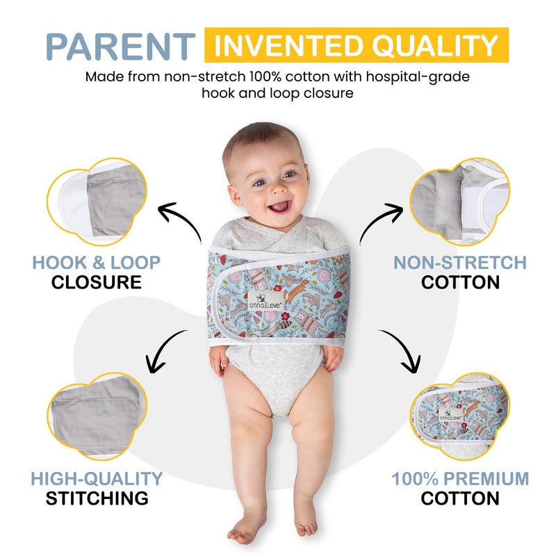 Anna & EveÂ® Baby Swaddle Strap for Newborns and Infants - 100% Cotton, No Overheating - The Original Arms Only - Adjustable Large Size Swaddle, Fits Chest 16" to 20.5" - Woodland Blue - Image 3