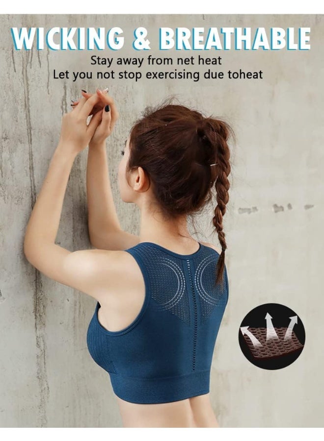 Rubik حمالة صدر رياضية للنساء، مبطنة، تدفع للأعلى، مضادة للصدمات، سريعة الجفاف، بدون seams، دعم عالي التأثير لليوغا، صالة الألعاب الرياضية، التدريب، الجري، التمارين الرياضية، اللياقة البدنية (X-Large، أزرق داكن) - Image 2