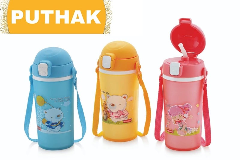 PUTHAK PUTHAK Kids Plastic Water Bottle With Straw And Belt 1Piece Random Color Will Be Sent 500ml Round 1 TRENDY005  - Image 4