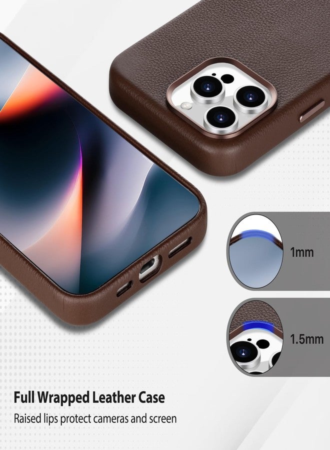 Belemay Compatible with iPhone 13 Pro Leather Case, Compatible with MagSafe - Luxury Tumbled Leather - Metal Buttons & Lens Protector - Slim Fit&Durable - Distinctive Texture (6.1-inch) - Brown - Image 5