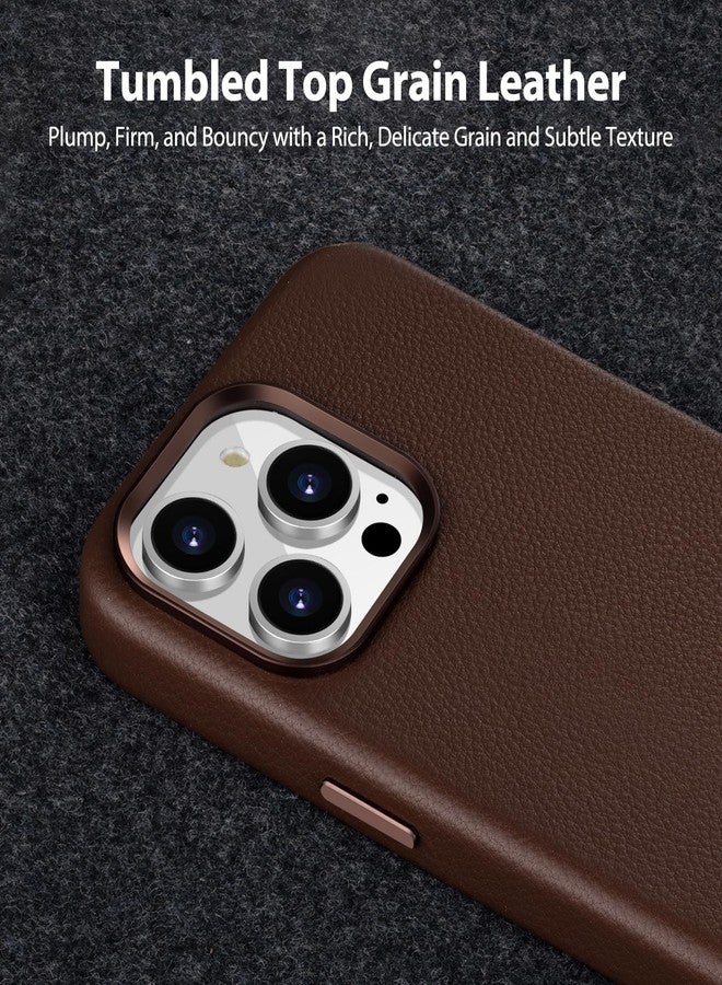 Belemay Compatible with iPhone 13 Pro Leather Case, Compatible with MagSafe - Luxury Tumbled Leather - Metal Buttons & Lens Protector - Slim Fit&Durable - Distinctive Texture (6.1-inch) - Brown - Image 2