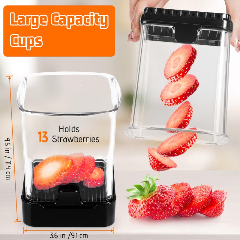 GENGCANG 2 Pack Fruit Slicer Cup for Strawberry, Banana, Hard-Boiled Egg - Detachable Cutter with Push Plate - Rapid & Safe Slicing Kitchen Gadget for Quick Meal Prep (Black) - Image 2