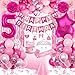 Fantspati 5th Birthday Decorations Girl Pink Party Decorations with Number 5 Balloon Happy Birthday Banner Bday Sash Crown Tablecloth Fringe Curtain Hanging Swirl for 5 Year Old Girl Bday Decor - Image 2