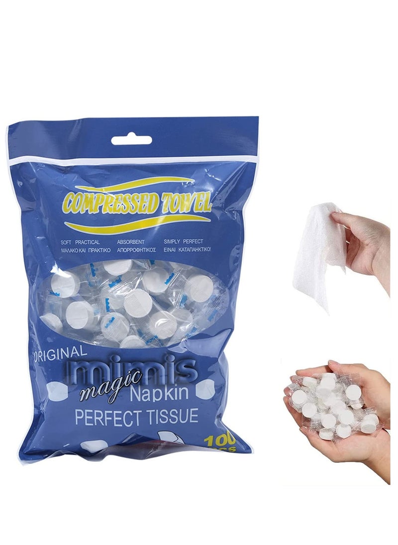 SYOSI Mini Compressed Towel 100pcs, Disposable Face Compressed Towels, Compressed Towels for Camping, Soft Hand Wipe, Portable Compressed Cotton Coin Tissue Towel for Travel/Home/Outdoor Activities  - Image 1