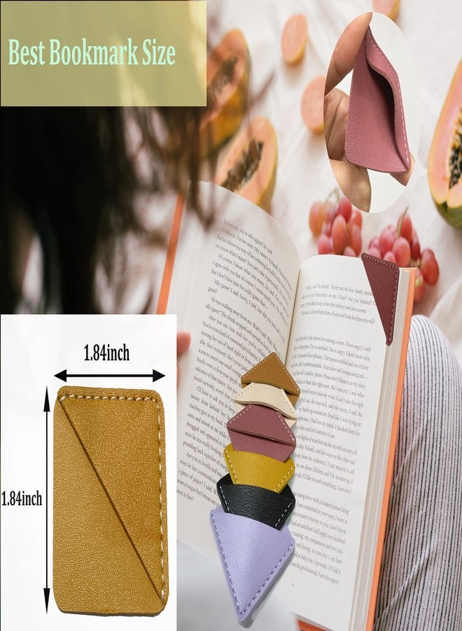 Prudance 6 Pieces PU Leather Triangle Bookmarks,6 Colors Corner Protector Page Book Marks for Reading Lovers - Image 3