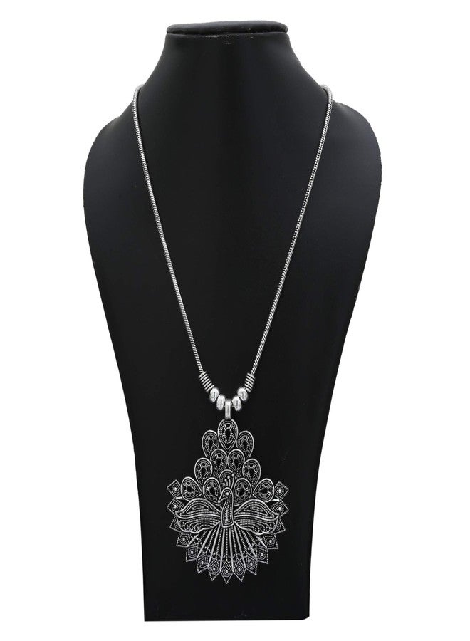 Sasitrends Oxidized German Silver Peacock Pendant Chain Necklace for Women and Girls - Image 4