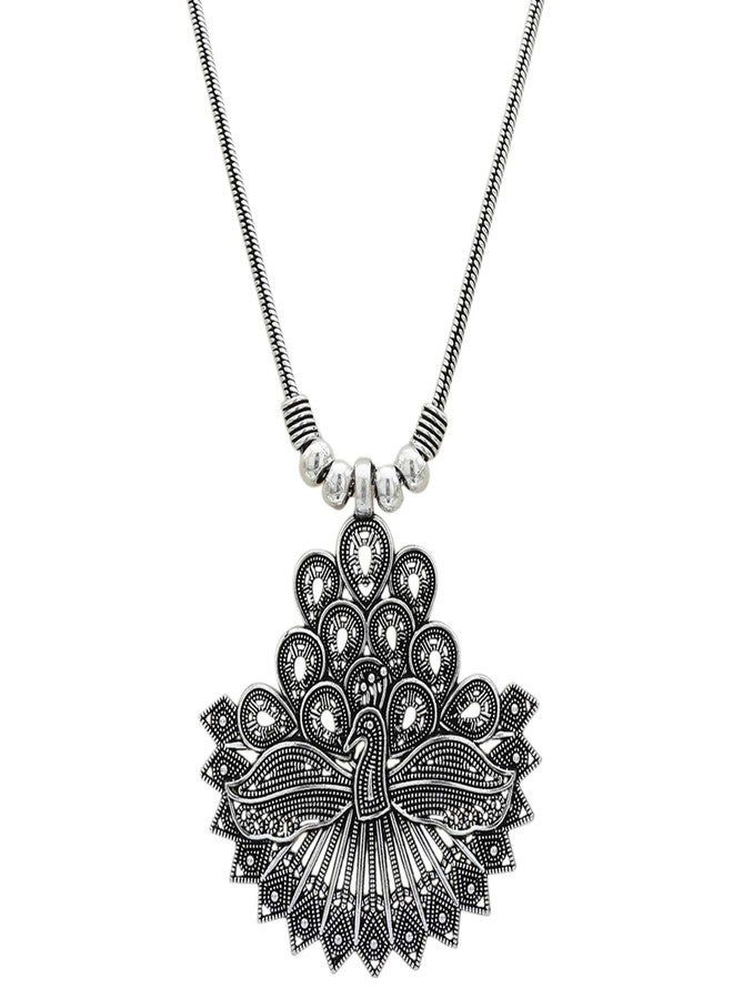 Sasitrends Oxidized German Silver Peacock Pendant Chain Necklace for Women and Girls - Image 1