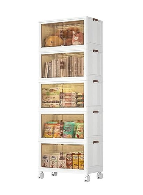 Plastic Storage Bins with Lid,Stackable Closet Kitchen Organizer and Storage,Transparent Storage Boxes Containers with Wheels for Home Closet Dorm Car,5 PACK,12 GAL/46L