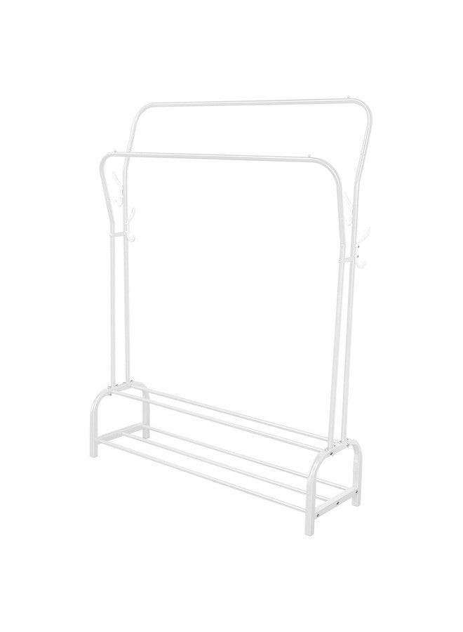 Lukzer Heavy-Duty Metal Cloth Stand | Double Pole Garment Rack with 2 Bottom Shelves & Side Hook | Freestanding Clothes Organizer for Bedroom, Living Room & Entryway (White, 34x110x148 cm, MGS-003) - Image 4