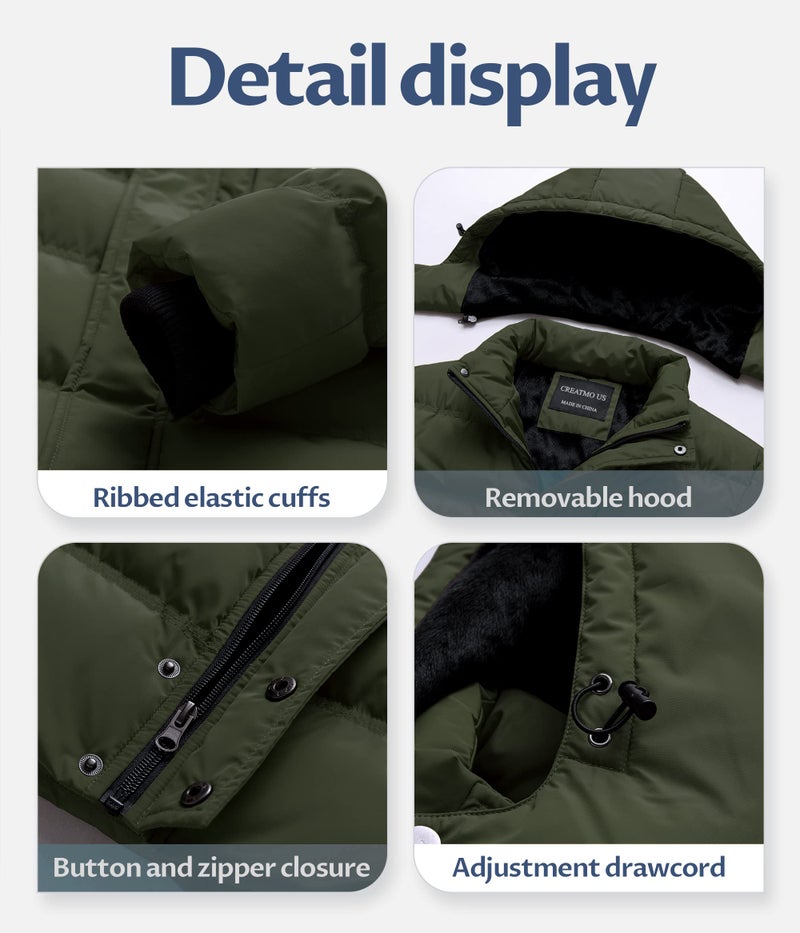 CREATMO US Puffy Jackets for Men Bubble Jacket Heavyweight Hooded Puffer Coat Army Green Medium - Image 5