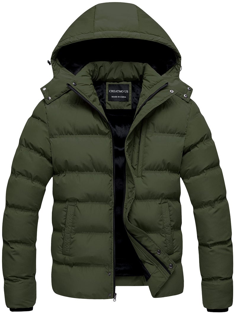 CREATMO US Puffy Jackets for Men Bubble Jacket Heavyweight Hooded Puffer Coat Army Green Medium - Image 1