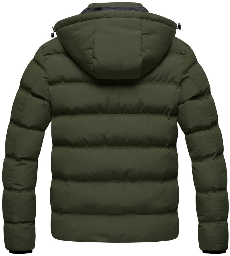 CREATMO US Puffy Jackets for Men Bubble Jacket Heavyweight Hooded Puffer Coat Army Green Medium - Image 2