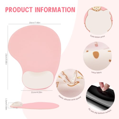 Fancyku® KawaiiKit Mouse Pad with Wrist Rest Ergonomic Gel Cushion Smooth Lycra Cover Cute Cartoon Design Gaming Mouse Pad for Office Desk with Non-Slip Silicone Base - Image 3