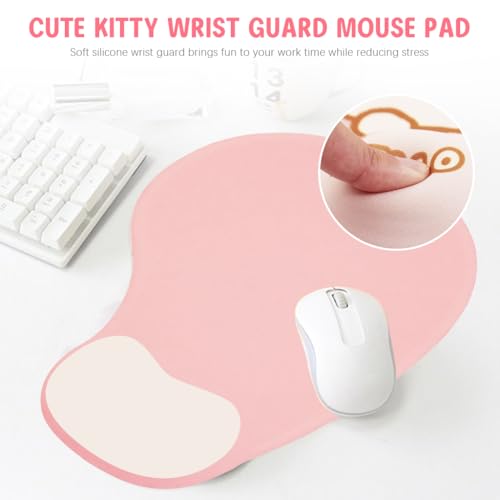 Fancyku® KawaiiKit Mouse Pad with Wrist Rest Ergonomic Gel Cushion Smooth Lycra Cover Cute Cartoon Design Gaming Mouse Pad for Office Desk with Non-Slip Silicone Base - Image 4