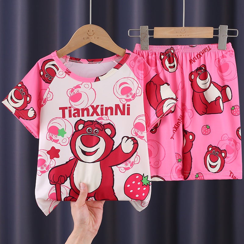 Summer Girls' Pajamas Thin Air Conditioner Short-Sleeved Children'S Little Girls Summer Baby Home Clothes Suit Outer Wear - Image 3